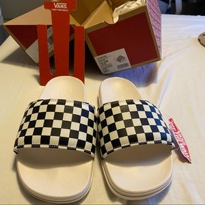 Vans La Costa Slide On Sandals Checkered Black Marshmallow Women’s 10 Men’s 8.5